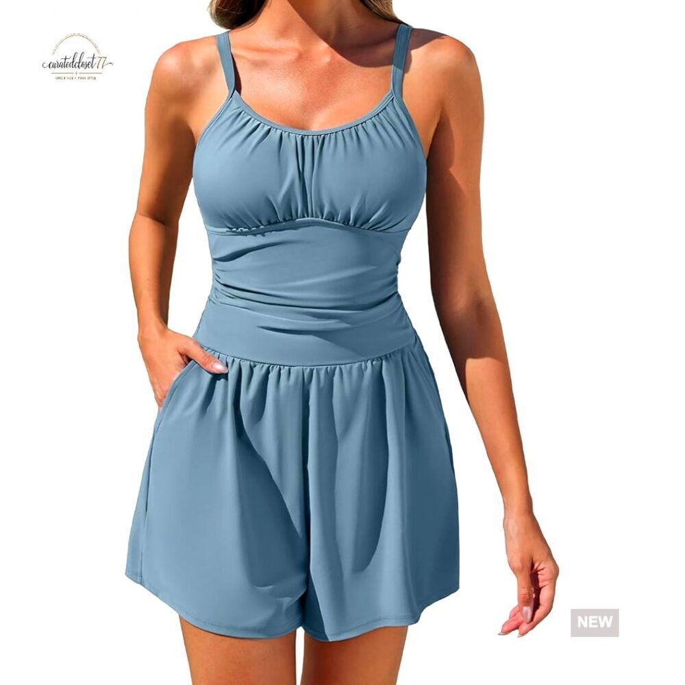 Tummy Control One Piece Swimsuit with Pockets, UPF 50+ Quick-Dry